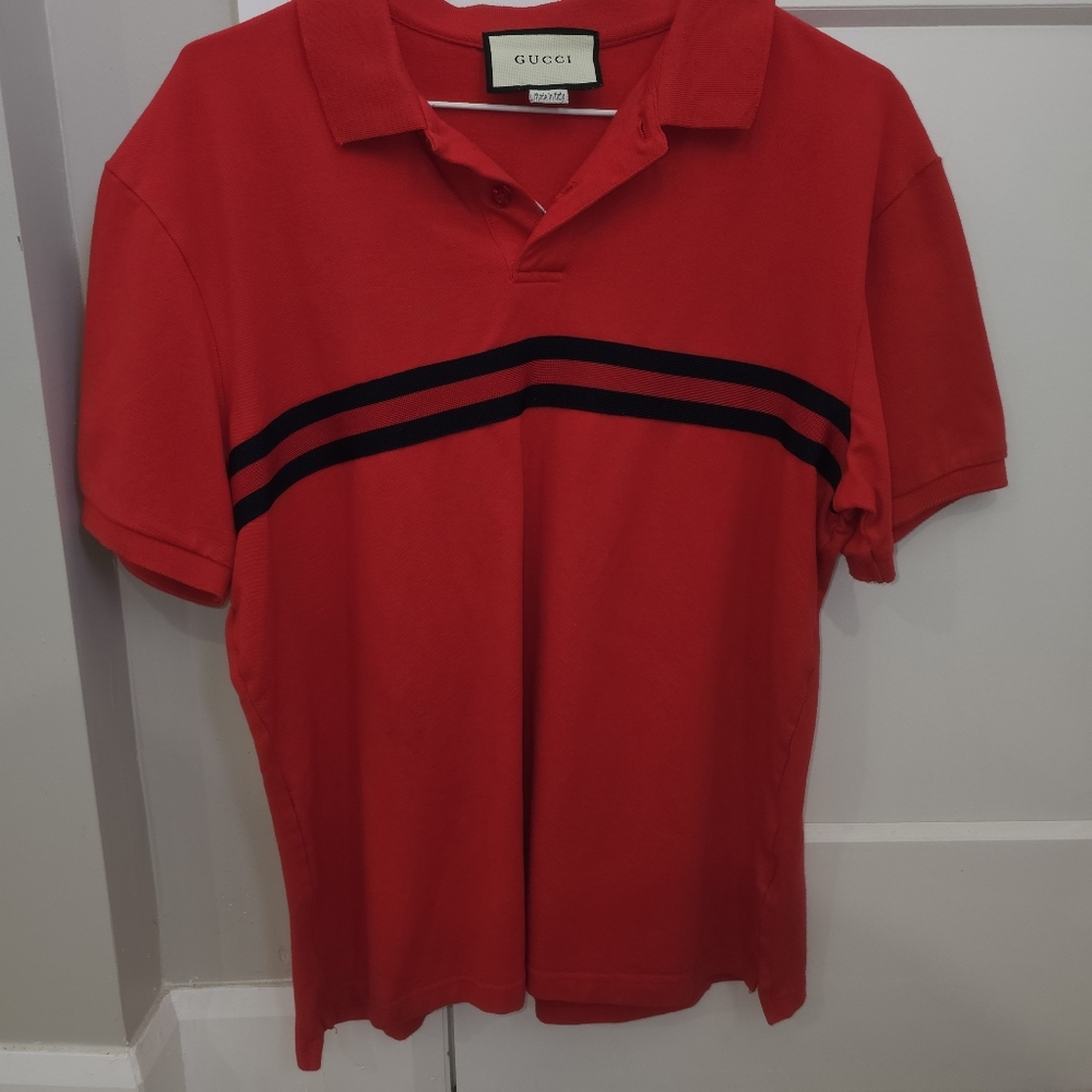 Gucci Red Polo Shirt with Black Stripes